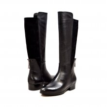 SoleMani Women's Timeless Black Leather & Suede 12"- 13.5"CALF