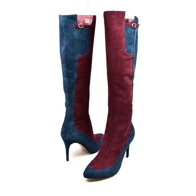 SoleMani Women's Aviva X-Slim 12"-13" Calf Plum/Navy Suede