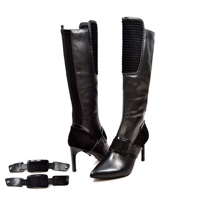 SoleMani Women's "Lucky" Black Leather Narrow calf