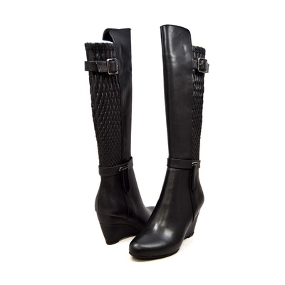 SoleMani Women's "Tally" Black Leather X-Slim Calf