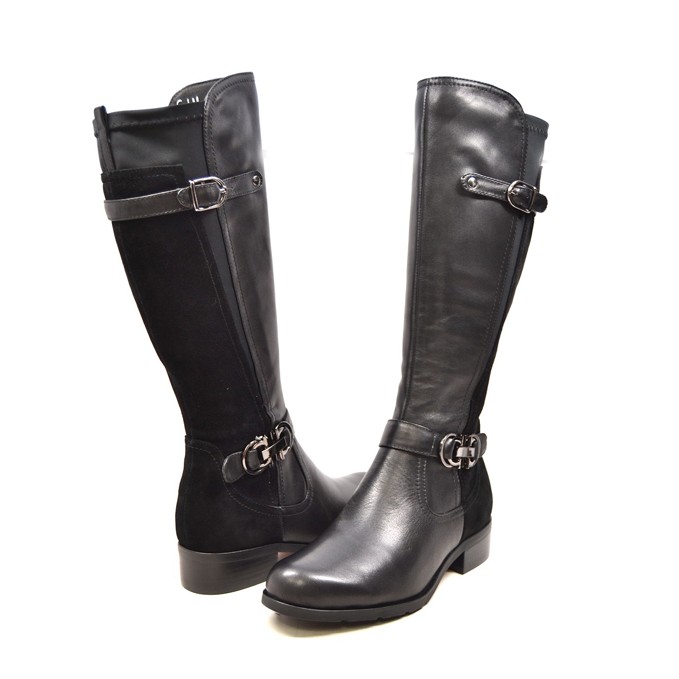 narrow calf black leather boots