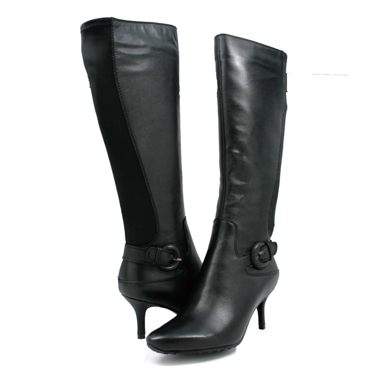 narrow calf black leather boots