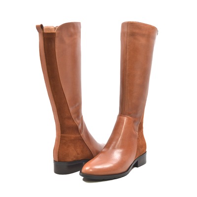 SoleMani Women's Trendy Cognac Leather/Su Slim CALF Boot 13-14"